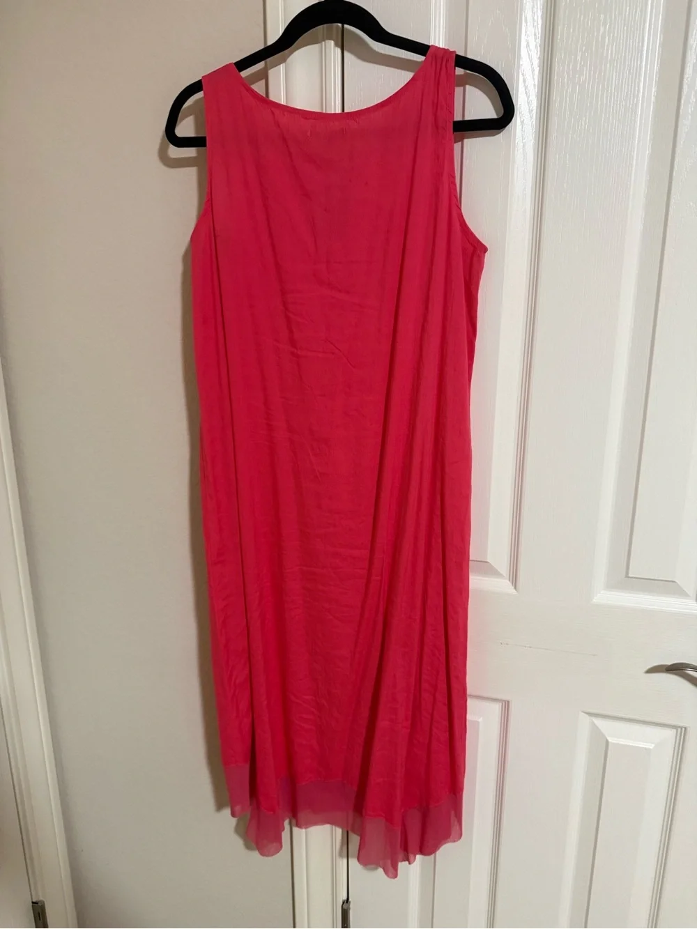 For Cynthia pink Sleeveless Shift Dress with Handkerchief Hem